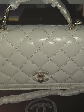 White Quilted Mini Shoulder Bag with Gold Hardware